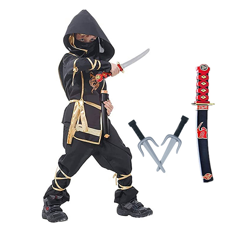 Kids Outdoor Ninja Warrior Course - Traje ninja preto menino halloween samurai